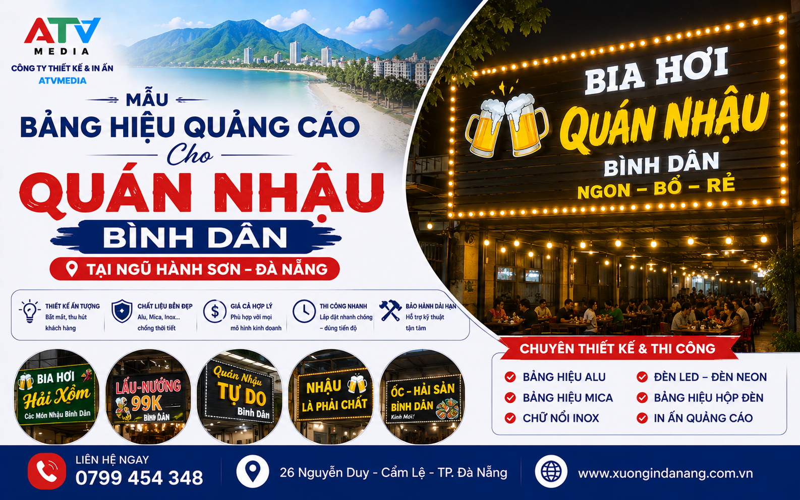 Mẫu Bảng Hiệu Quảng Cáo Cho Quán Nhậu Bình Dân Tại Ngũ Hành Sơn