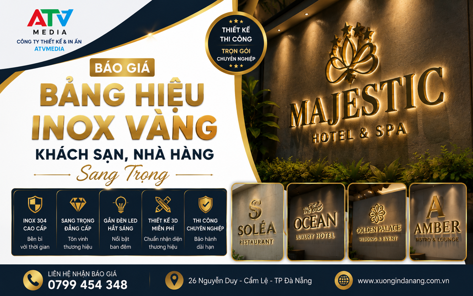 Báo Giá Bảng Hiệu Inox Vàng Khách Sạn, Nhà Hàng Sang Trọng
