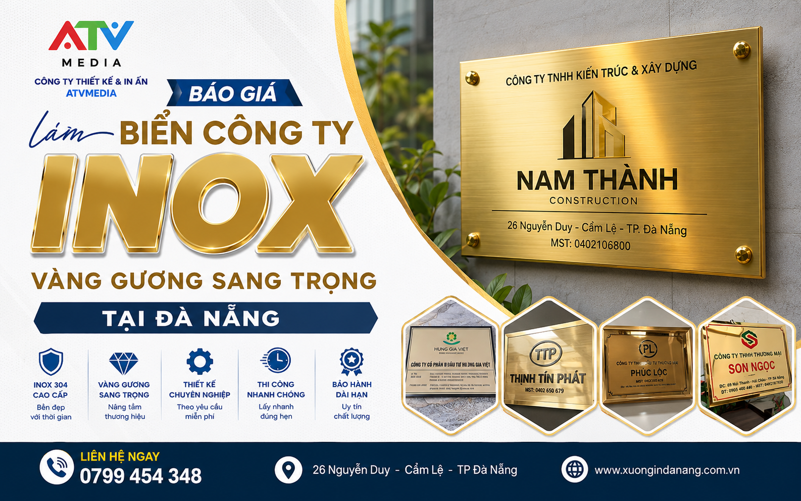 Báo Giá Làm Biển Công Ty Inox Vàng Gương Sang Trọng Tại Đà Nẵng