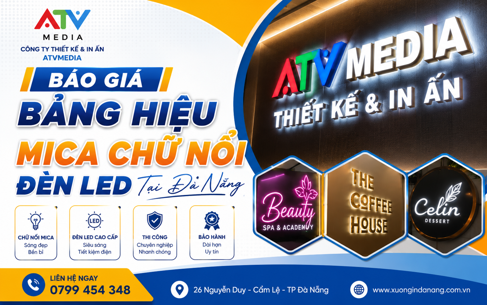 Báo Giá Làm Bảng Hiệu Mica Chữ Nổi Đèn LED Tại Đà Nẵng